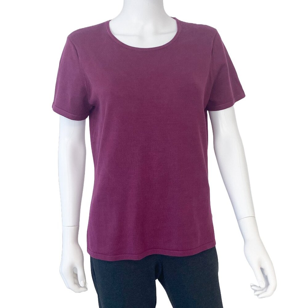 JONES NY Fine Ribbed Silk Knit Washed Purple Short Sleeve Top Tank Size L